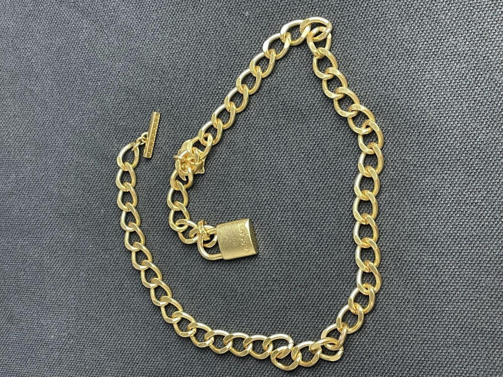 Versace Gold Rolo Designed Sophisticated Lock Pendant Necklace