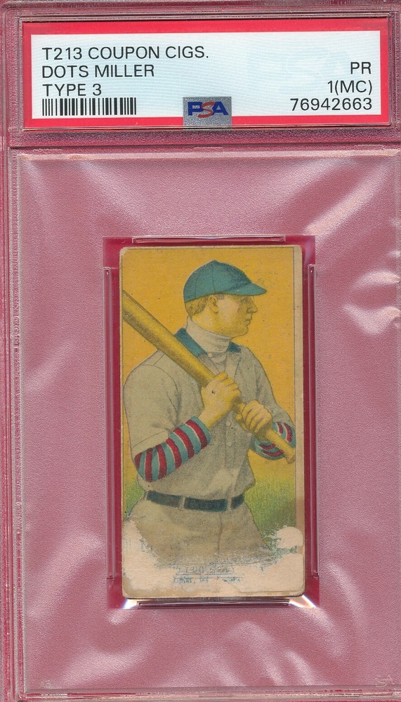 PSA 1 1919 Dots Miller T213-3 Coupon Cig Poor Miscut Type 3 MLB Tobacco Card-image