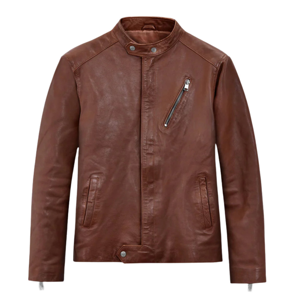 Men’s Vintage Brown Leather Motorcycle Jacket Cafe Racer Biker Distressed Style