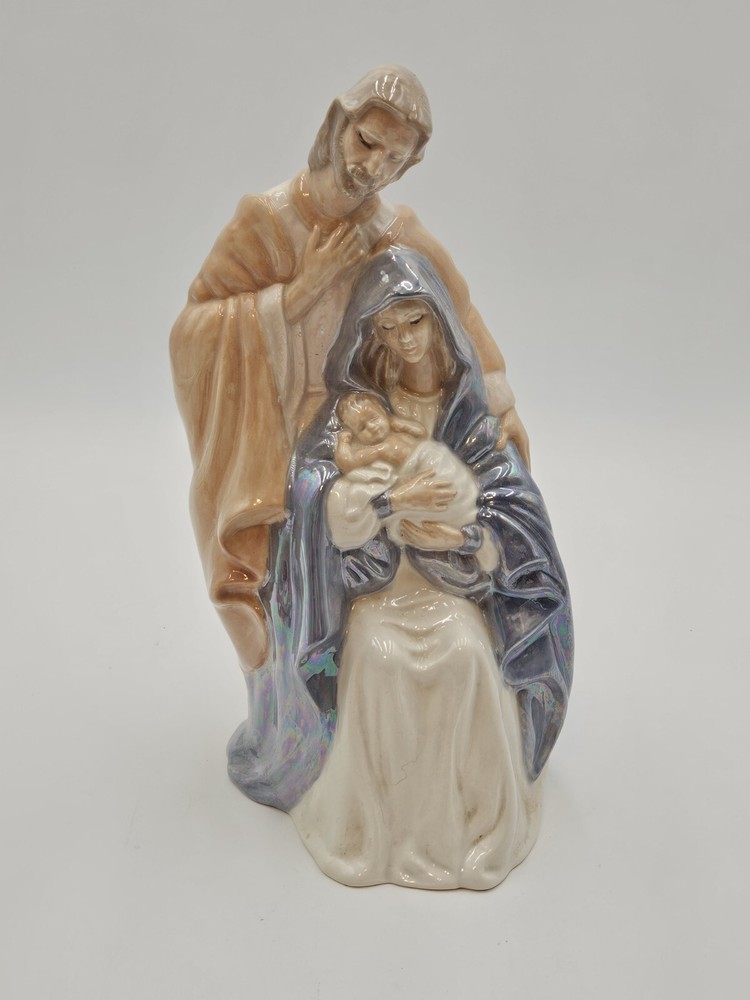 Vintage Iridescent Porcelain Holy Family Figurine Studio Pottery M N 10.5 Inch