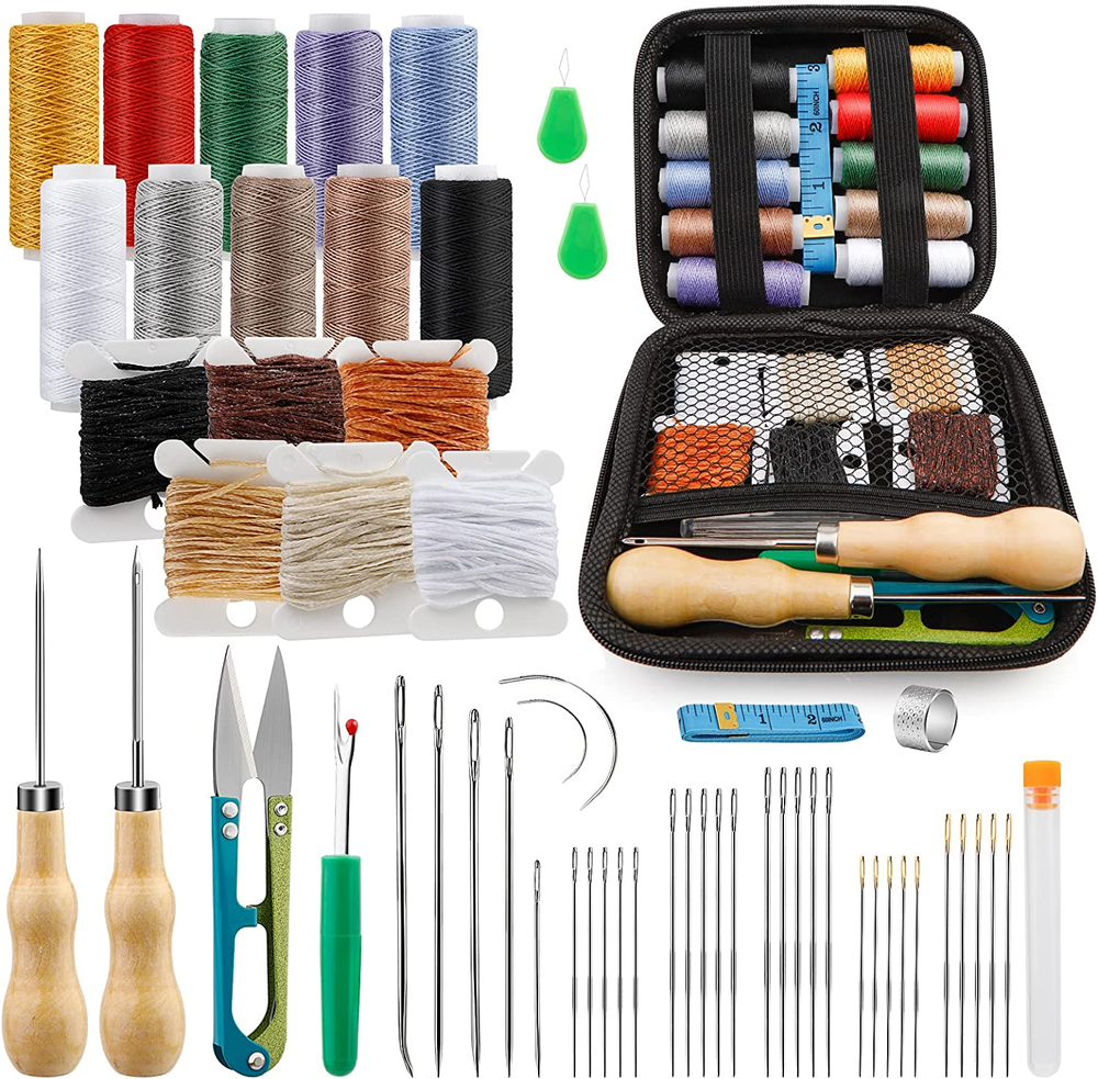 59 Pcs Leather Sewing Kit with Needles, Thread, Scissors, and Tools for Repairs