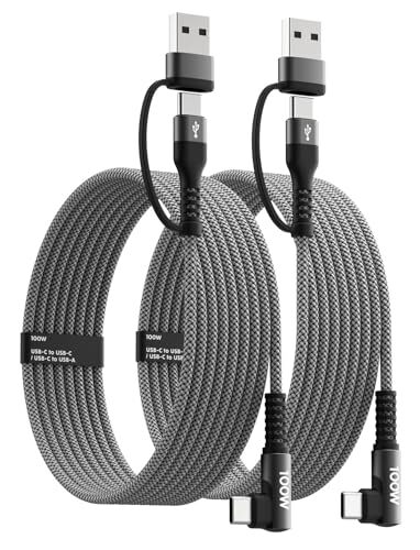 100W Fast USB C Charger Cable Right Angle 2Pack 6ft USB C to USB C Cable 90 D...