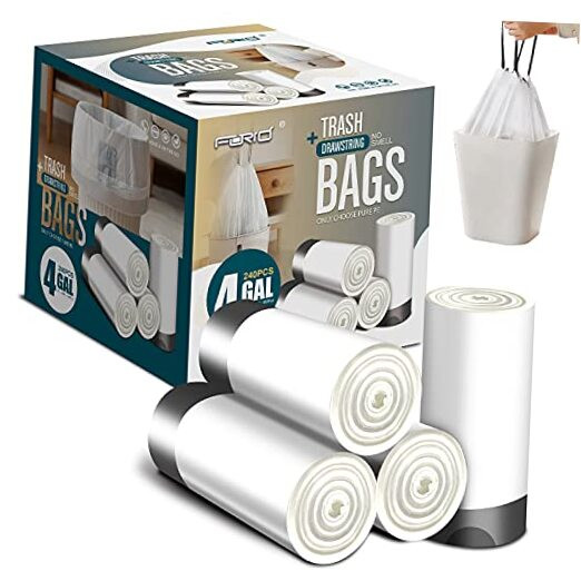 Small Drawstring Trash Bags - 4 Gallon Plastic Most Value: 4 Gallon - 240 Pack