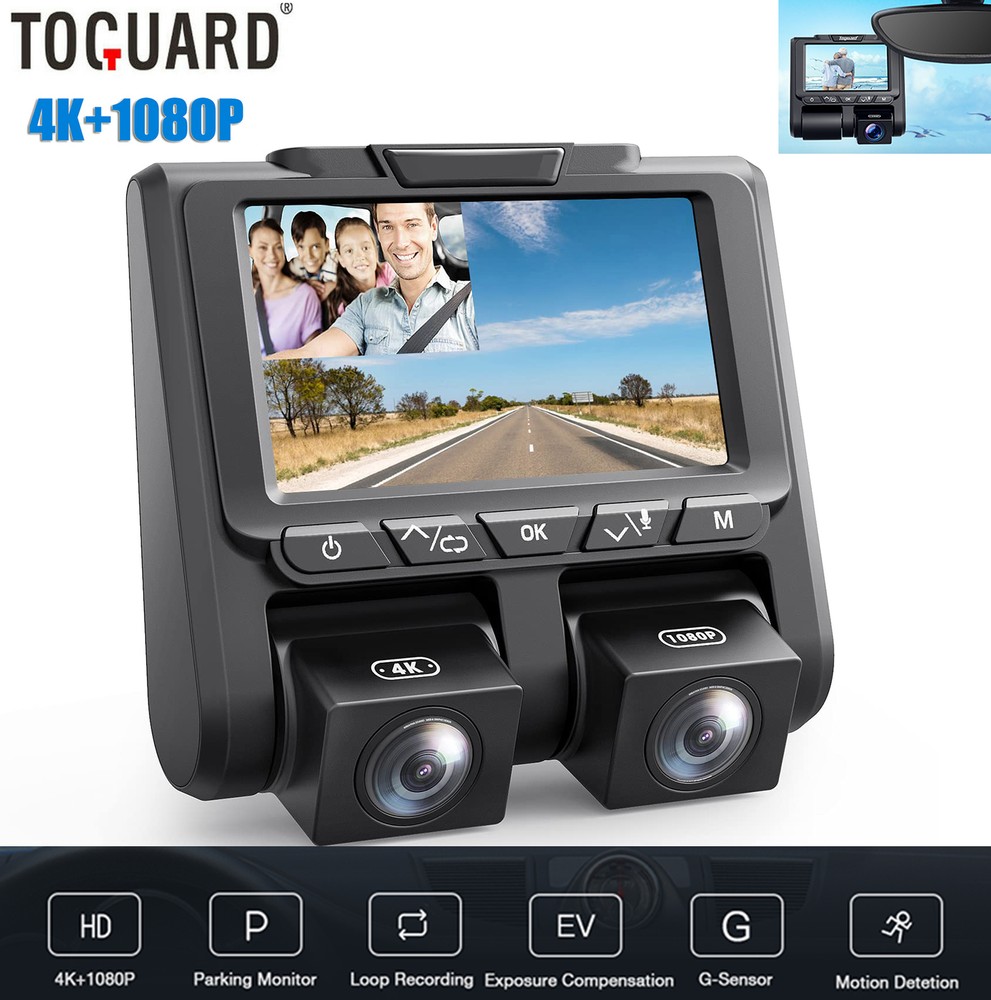 TOGUARD 4K UHD Dual Dash Cam Front and Inside Cabin Car Video Recorder Camera