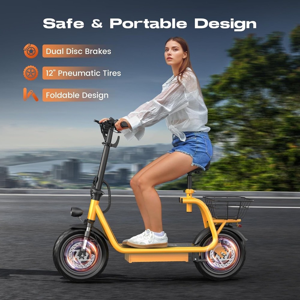 750W Fast Long-Range Electric Scooter with Seat for Urban Commuting
