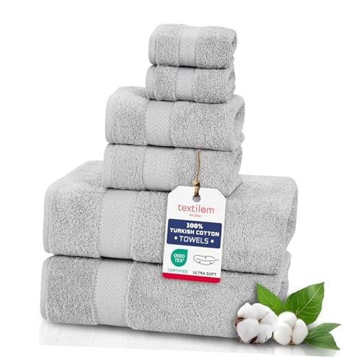 6-Piece Luxury Bath Towel Set - Ultra-Soft Hotel & Spa Quality in Light Gray