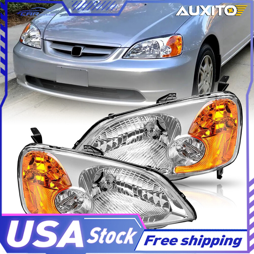 Amber Headlight Reflector Set For 2001 2002 2003 Honda Civic Coupe Left&Right US