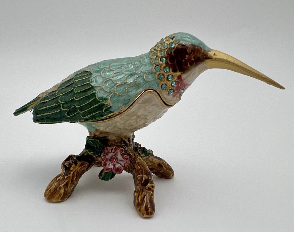 Cloisonné Enameled And Crystal Studded Blue Hummingbird Trinket Box