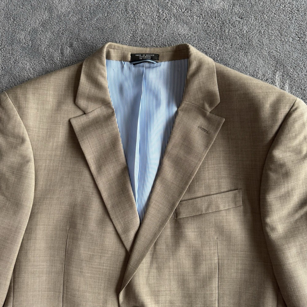 Tommy Hilfiger Mens XL Tan Wool Business Blazer Modern Tailored Beige