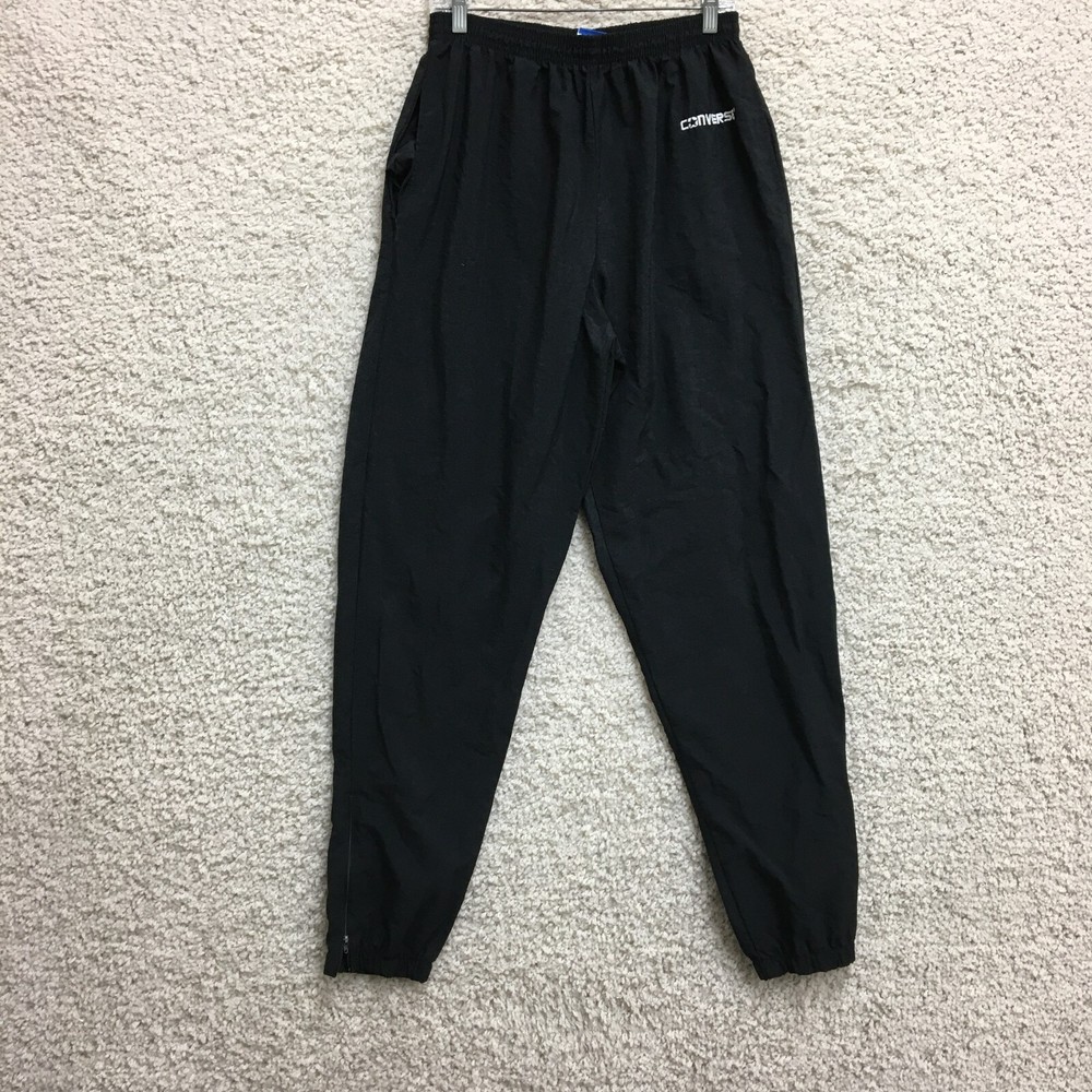 VINTAGE Converse Pants Large Adult Black Ankle Zip Pocket Track Windbreaker Mens