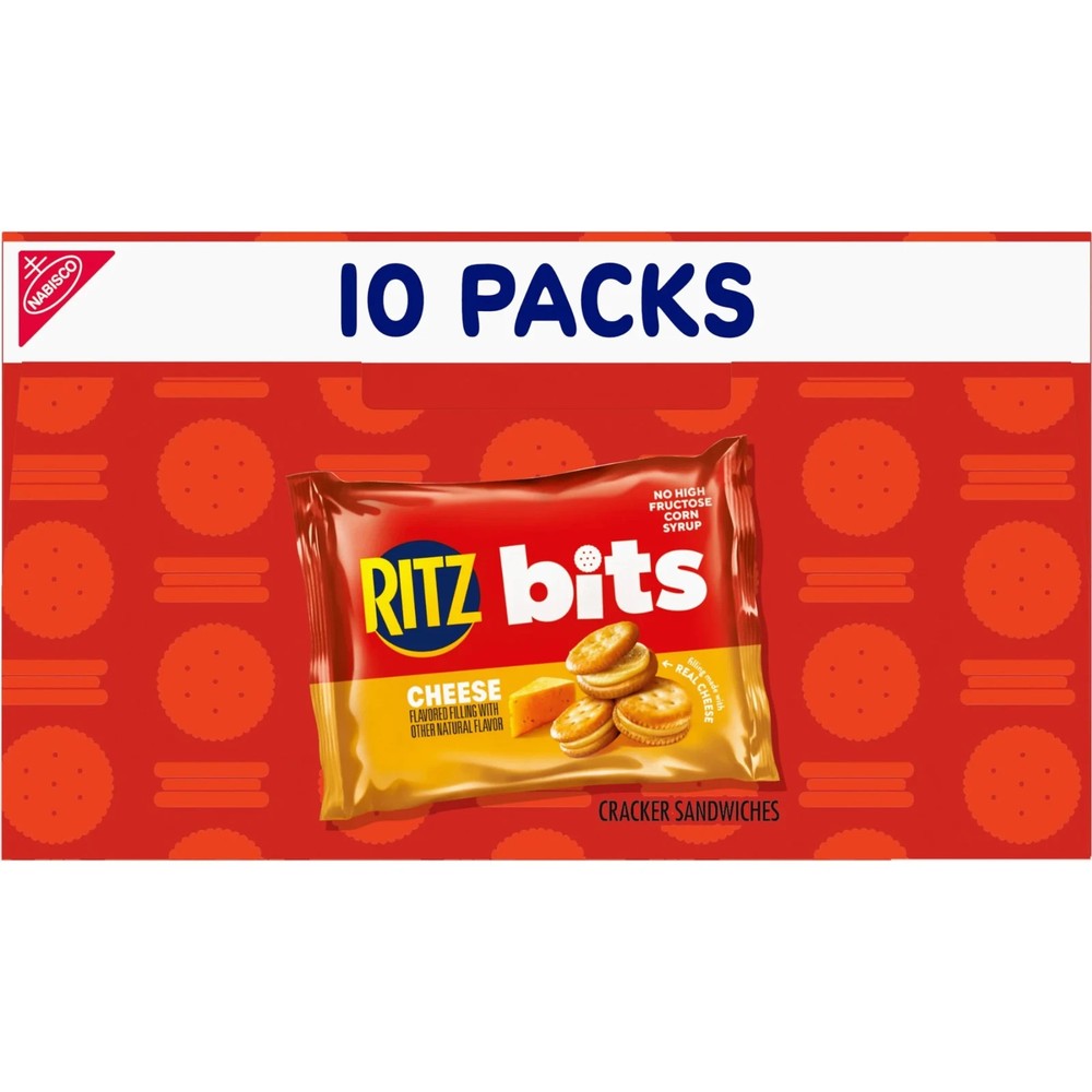 RITZ Bits Cheese Sandwich Crackers, Lunch Snacks, 10 Snack Packs