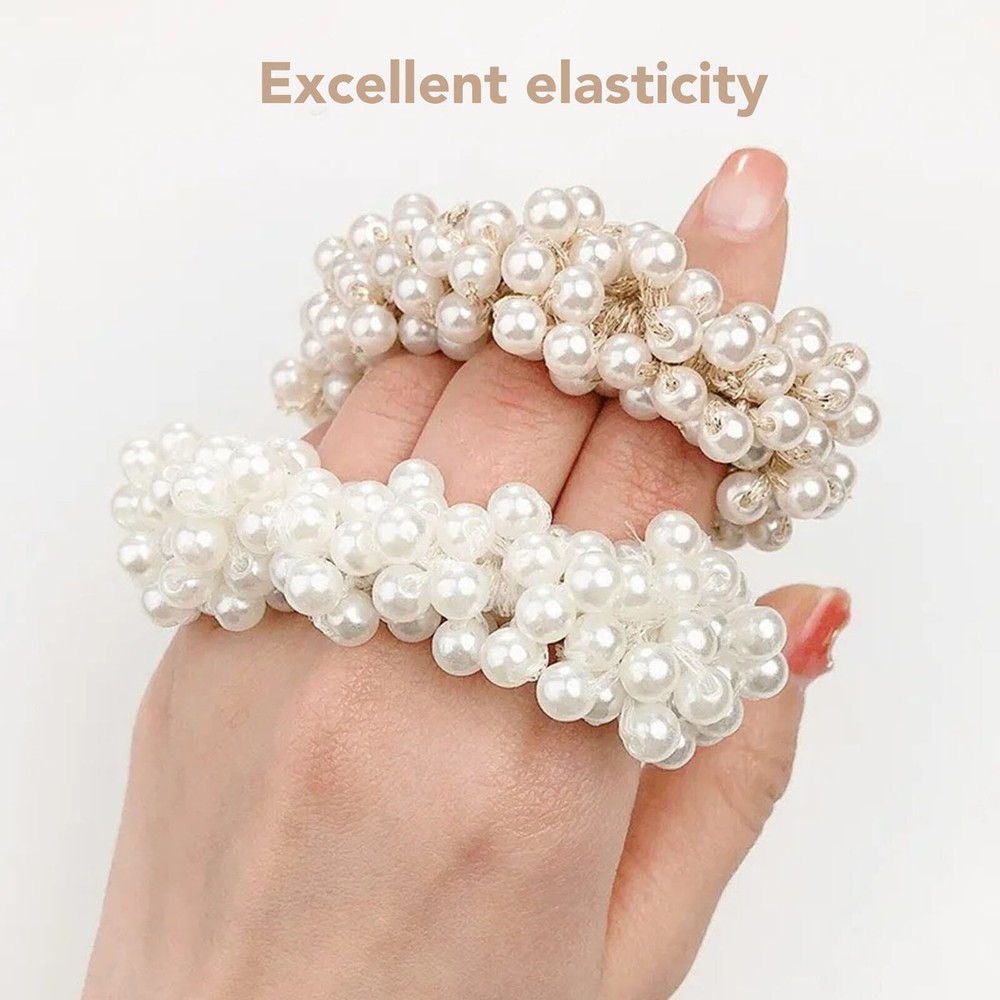 5 Pcs Elegant Pearl Hair Ties - Stretchable Party Hair Bands