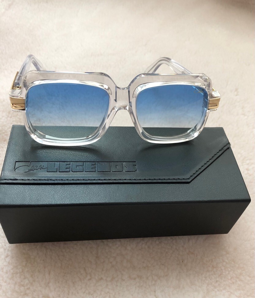 Cazal 607 Unisex Square Sunglasses Clear Frame Blue Gradient Lenses