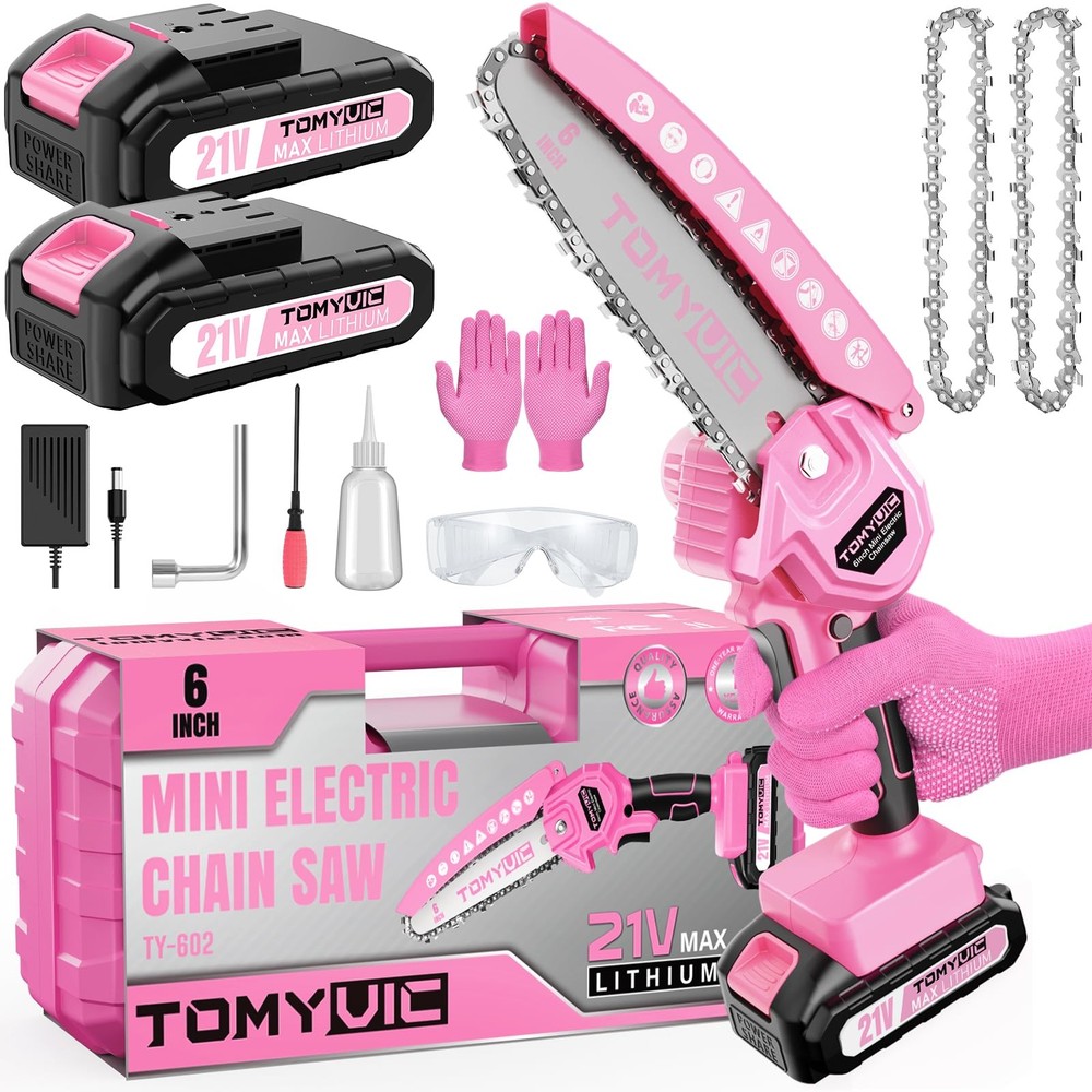 Mini Chainsaw 6-Inch Cordless Battery Powered Pink Electric Handheld Chainsaw