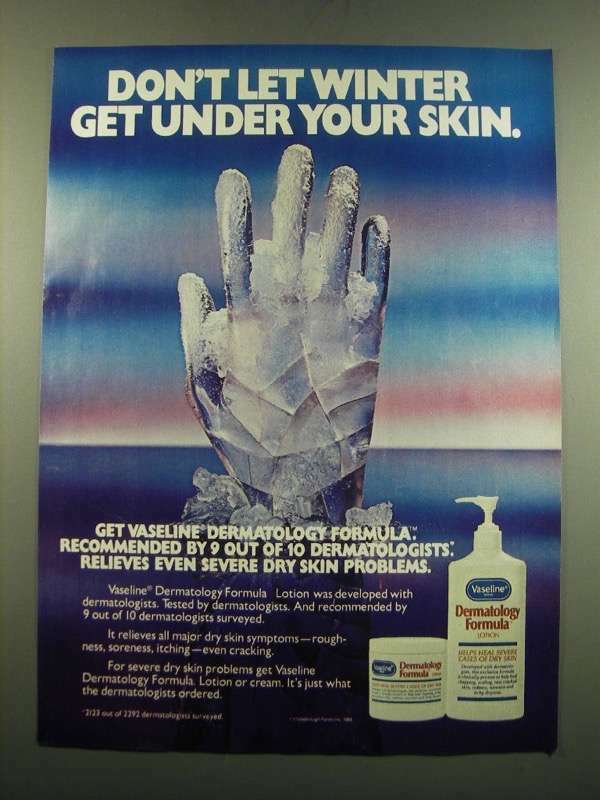 Vaseline 1983 Dermatology Lotion Ad Winter Skin Protection