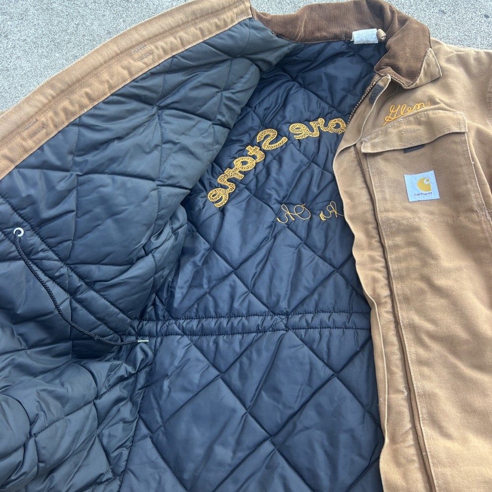 Carhartt Duck Cotton Chore Jacket Size 46 Brown Quilted CQ186