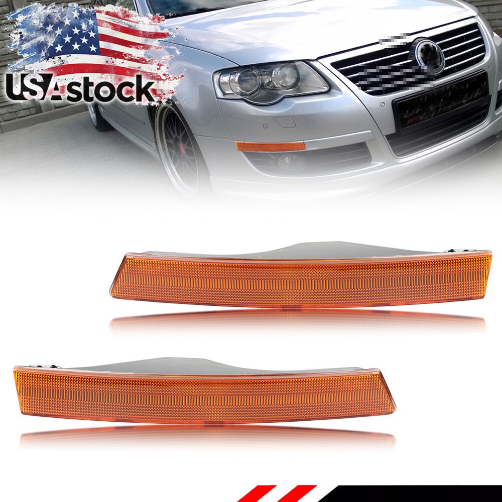 2X Amber Lens Front Corner Turn Signal Lights For 2006-2010 VW Volkswagen Passat
