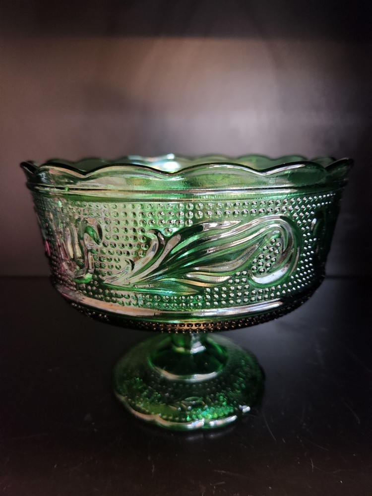 Vintage E.O. Brody Co M6000 Emerald Green Glass Pedestal Compote Candy Dish