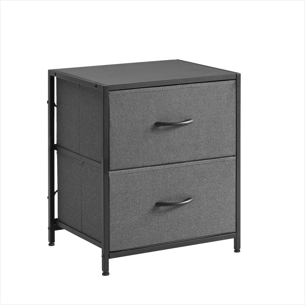 Space Saving Grey Nightstand with 2 Quiet Close Fabric Drawers