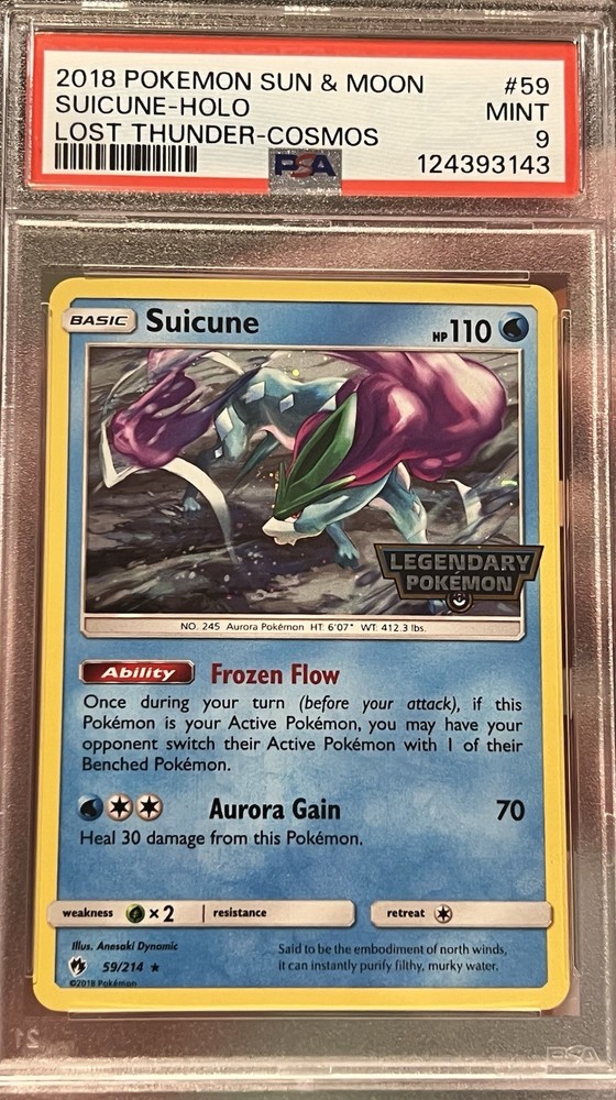 2018 POKEMON SUN & MOON LOST THUNDER COSMOS #59 SUICUNE-HOLO PSA 9