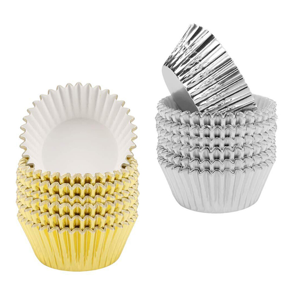 200 Silver and Gold Cupcake Liners for Baby Shower Decor