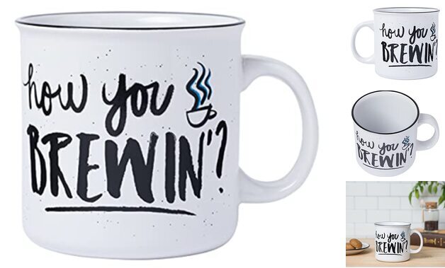 Friends How You Brewin Ceramic Camper-Style Coffee Mug, 20 Ounces