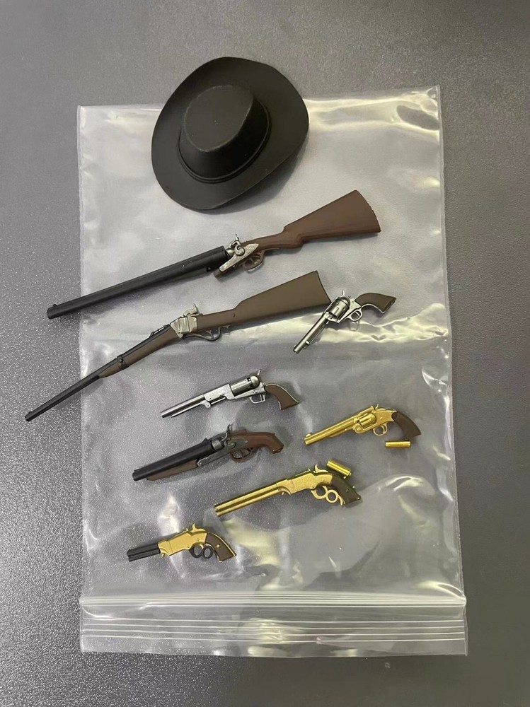 1/12 Scale Cowboys Hats & Guns 7PCS Pistol Weapons Accessories for 6