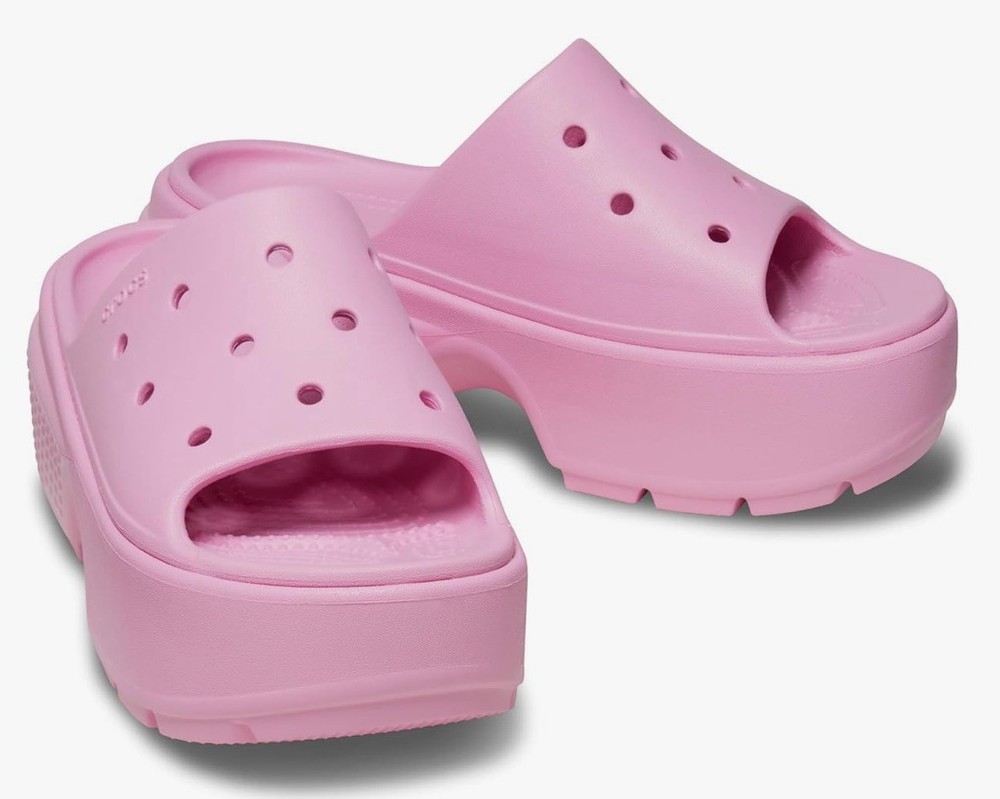 Crocs Stomp Slide Pink Tweed Rose Wedge Sandals Size M8 W10 New