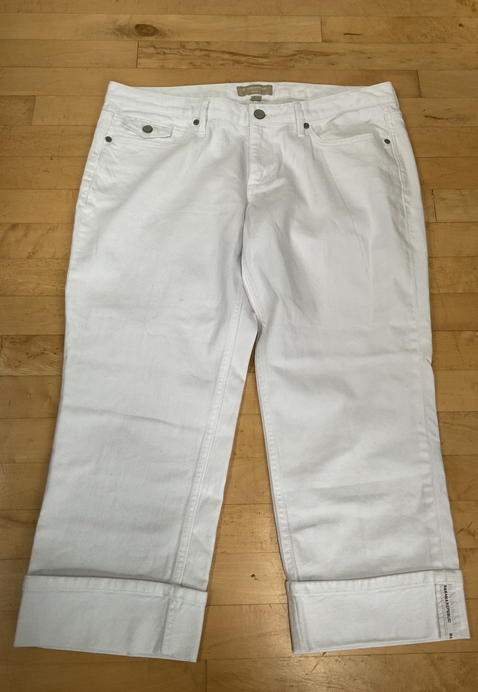 Banana Republic Womens 14/32 Cuffed Cropped Capri White Denim Jeans