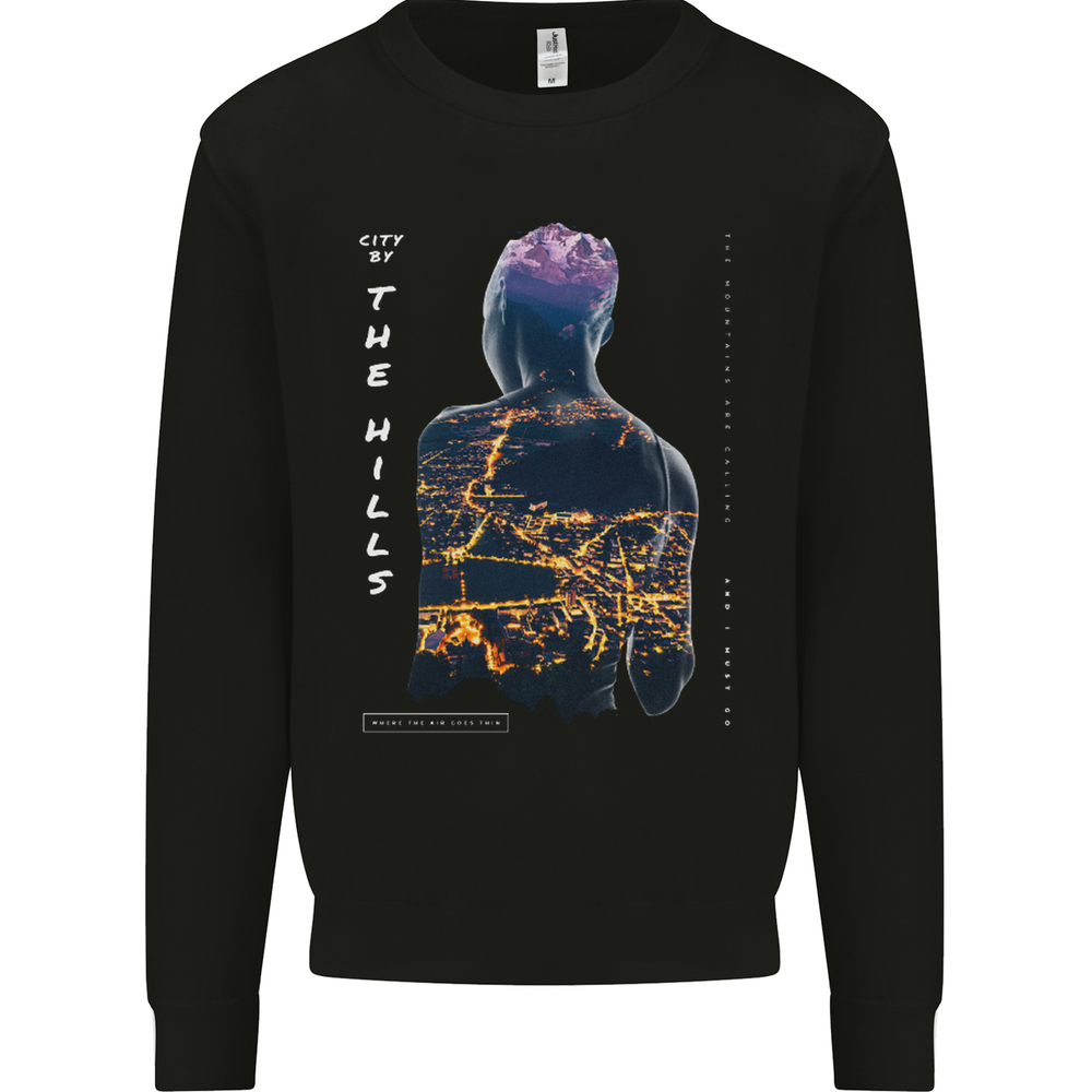 City Lights & Mountains Double Exposure Mens Sweatshirt Jumper