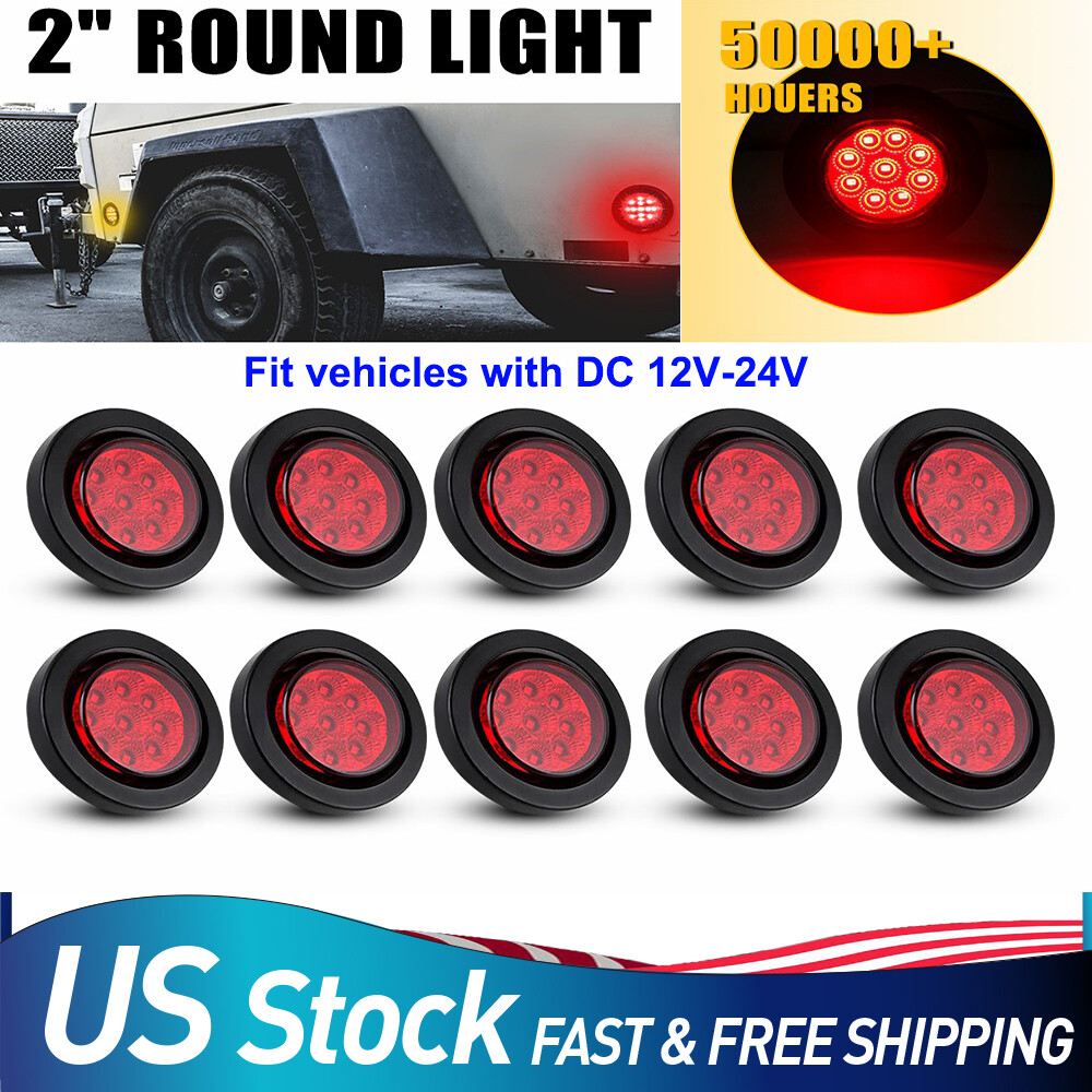 10pcs 2 Inch 9 LED Red Round Trailer Marker Lights with Grommet for Trucks RVs and Trailers