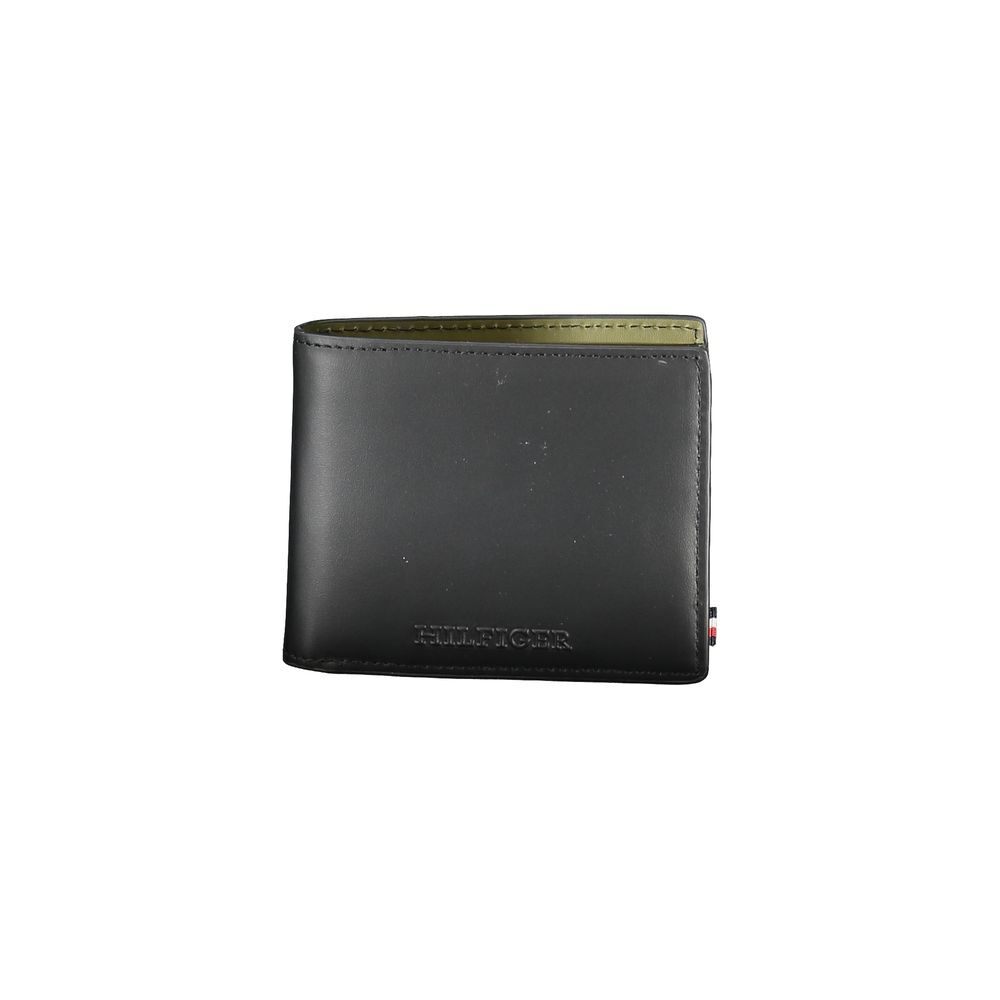 Tommy Hilfiger Mens Black Genuine Leather Slim Bifold Wallet