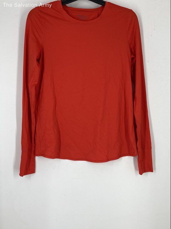 Athleta Womens Red Long Sleeve Crew Neck Activewear Pullover T-Shirt Size ST