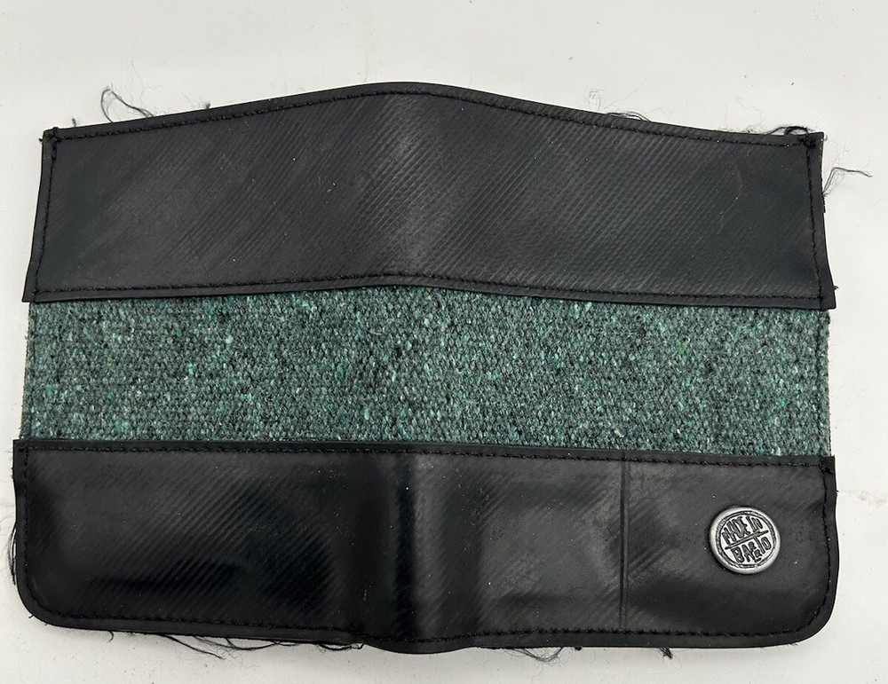 Aria Handmade Recycled Tire Tube and Black & Green Leather Wallet Billfold