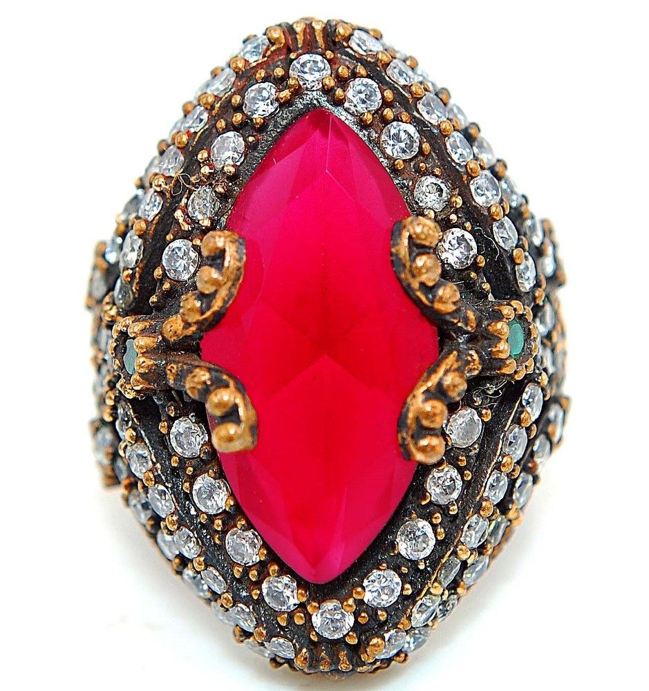 Sterling Silver 4CT Treated Ruby Ottoman Empire Style Ring Size 7