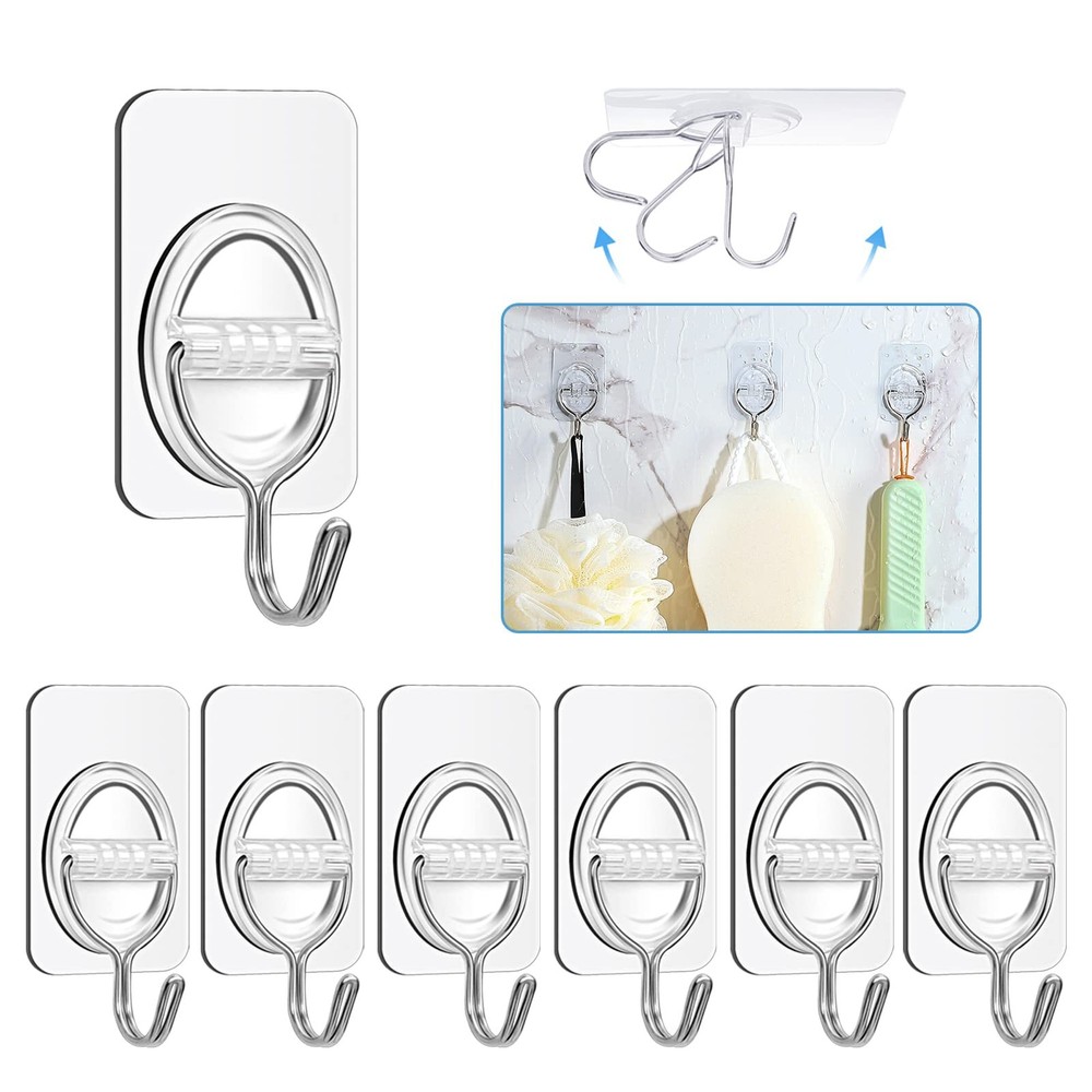 Wall-Hooks Adhesive-Hooks for Hanging - 6-Hooks 4.4 lbs, Sticky Clear Hooks, ...