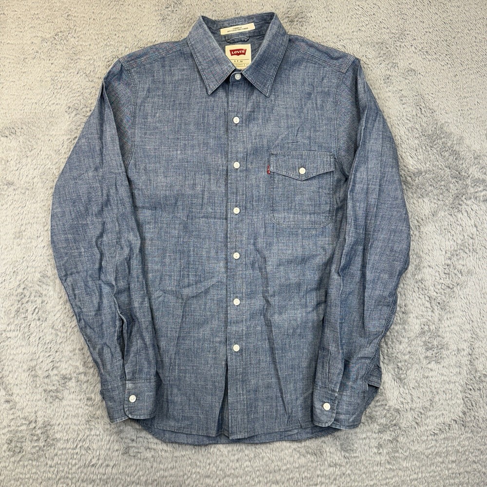 Levi’s Blue Denim Chambray Long Sleeve Button Up Shirt Casual Men’s Size Small