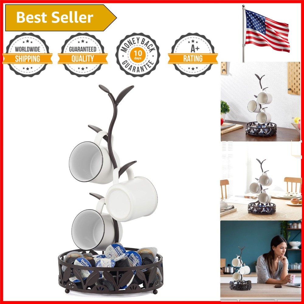 Elegant Leaf-Design Mug Holder Stand & Coffee Pod Organizer for Stylish Kitchens