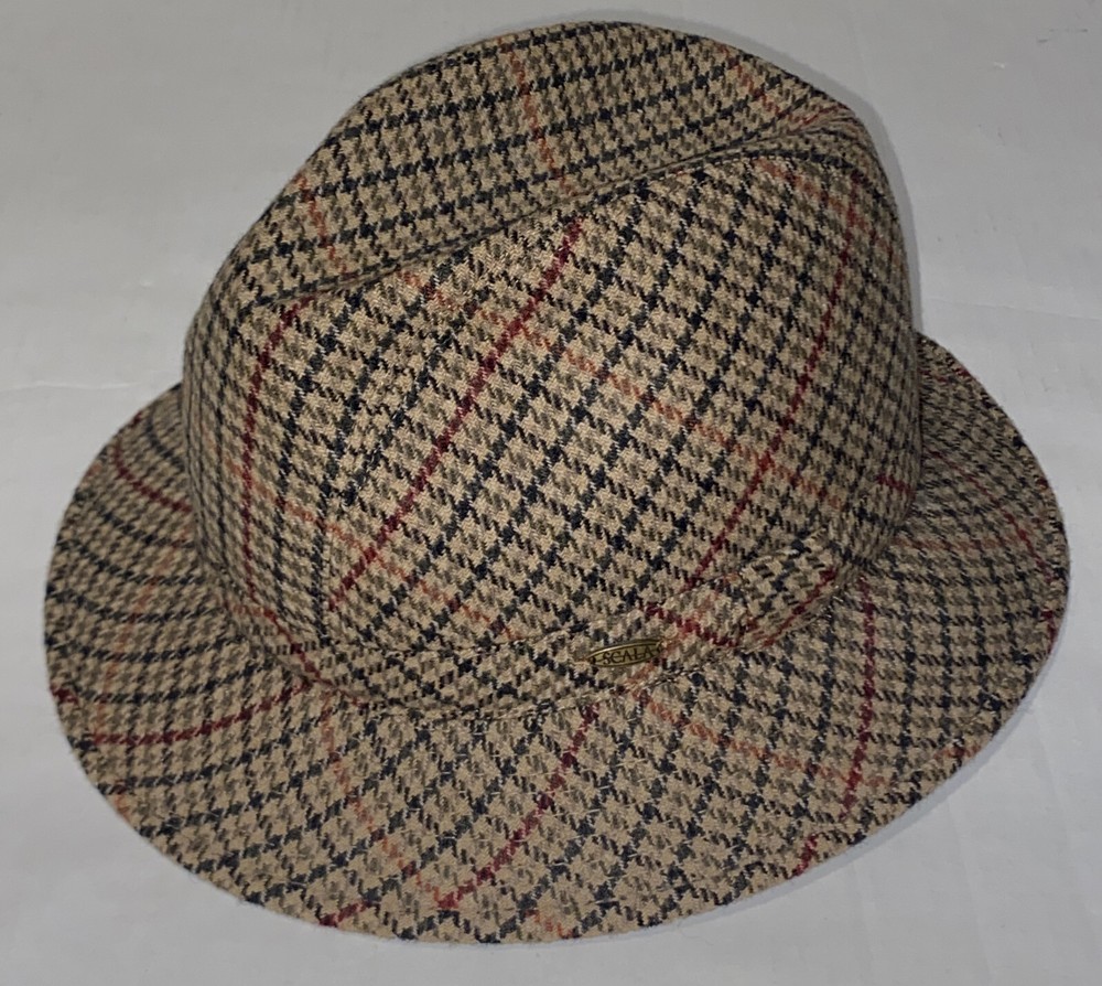 Vtg SCALA Houndstooth Tweed Fedora Hat Made in Italy Wool Blend Size M Dorfman