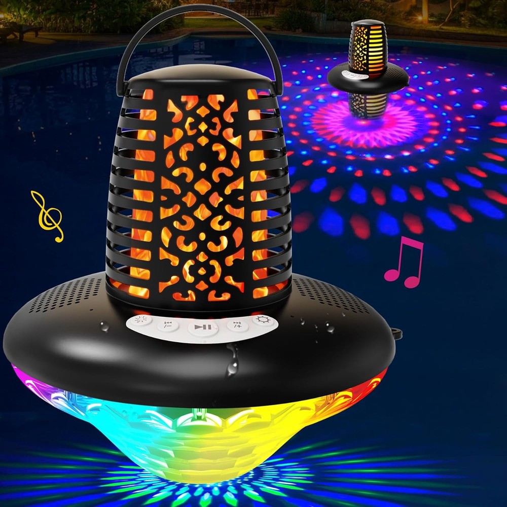 KingSom Waterproof Bluetooth Speaker with LED Flame Lights for Pool Parties