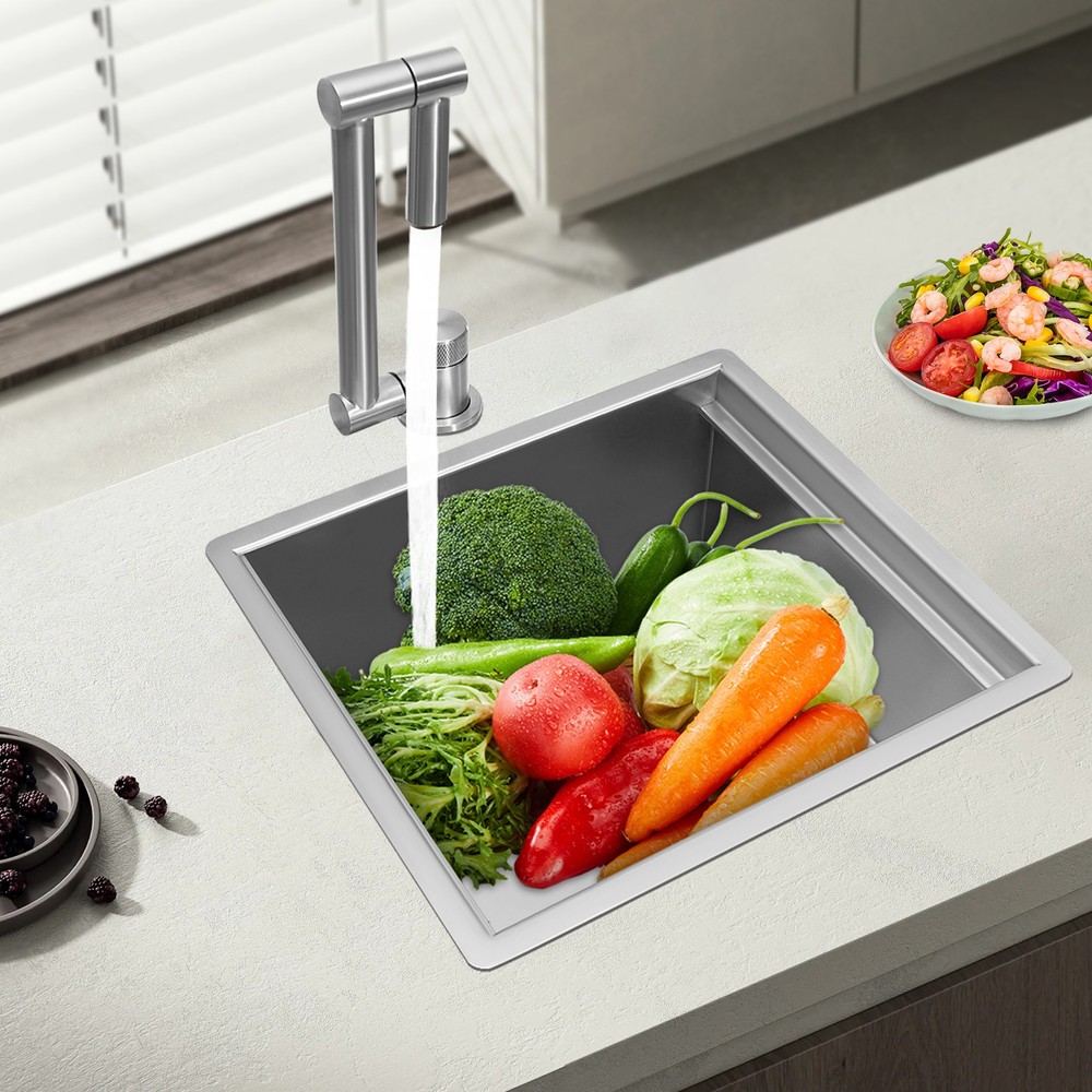 Square Covered Stainless Steel Hidden Kitchen Sink W/Drain Folding Faucet Indoor