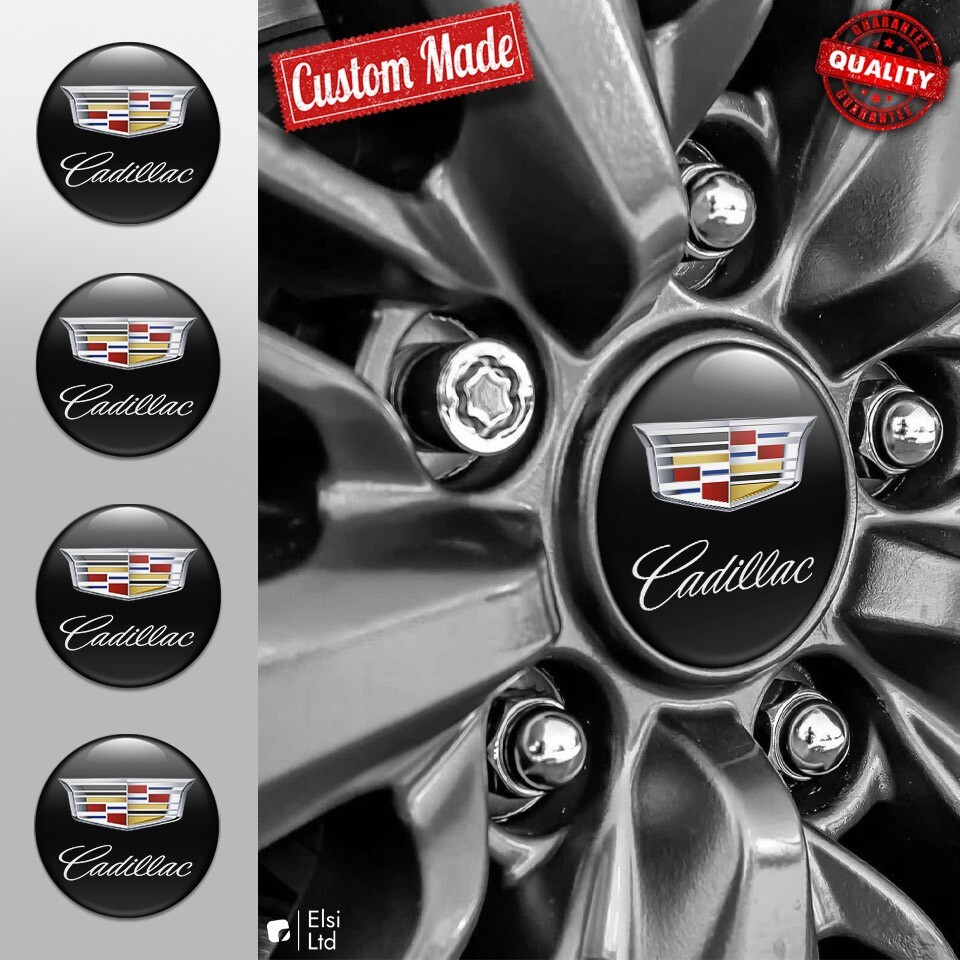 Cadillac Wheel Center Cap Decals | 4-Piece Custom Rim Emblem Set  