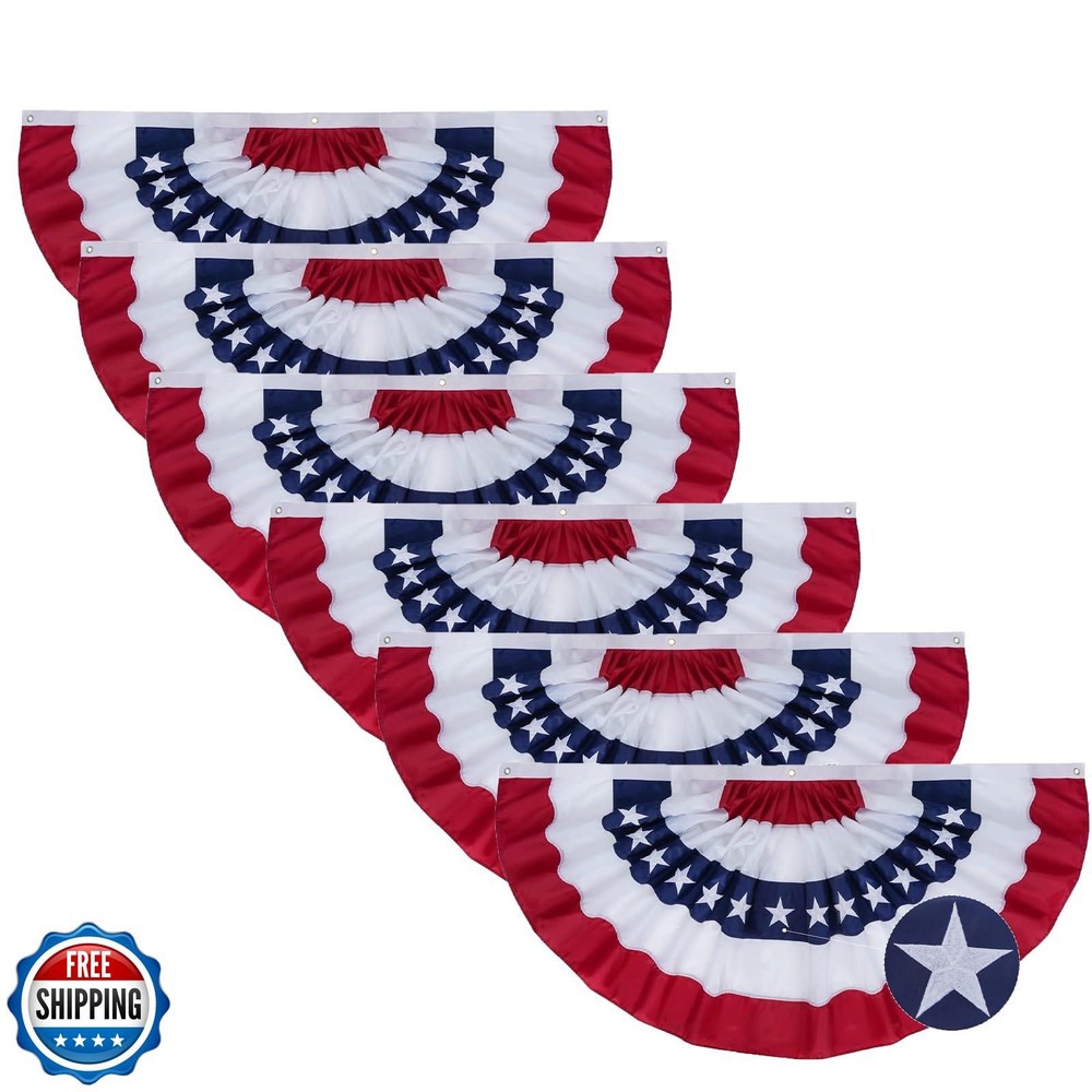SYII Bunting Flag 3x6 Feet Outdoor (6 PCS), Embroidery Stars American US Bunt