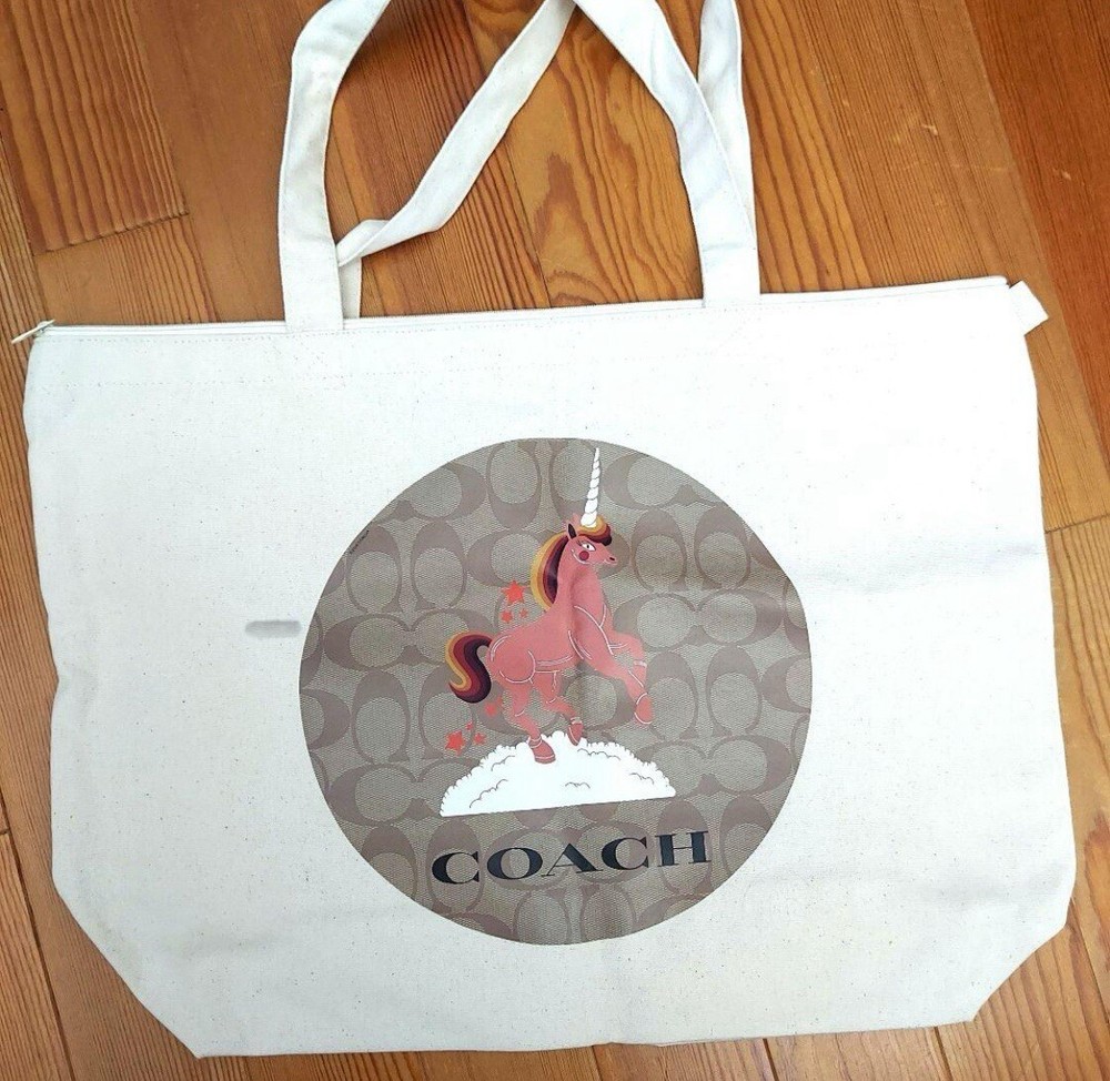 Coach XL Canvas Tote Zip Up Travel Bag Unicorn - Japan Exclusive