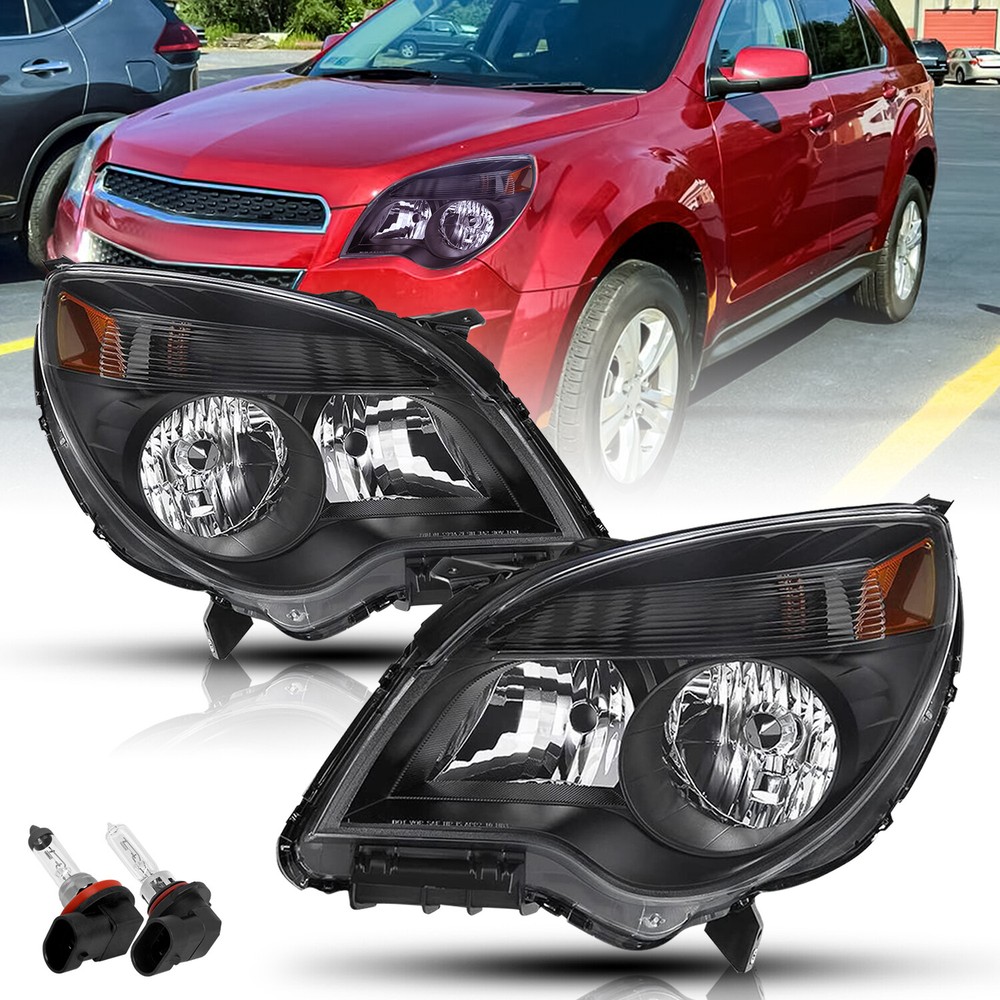 For 2010-2015 Chevy Equinox LS / LT Headlights Halogen Black Headlamp W/BULBS