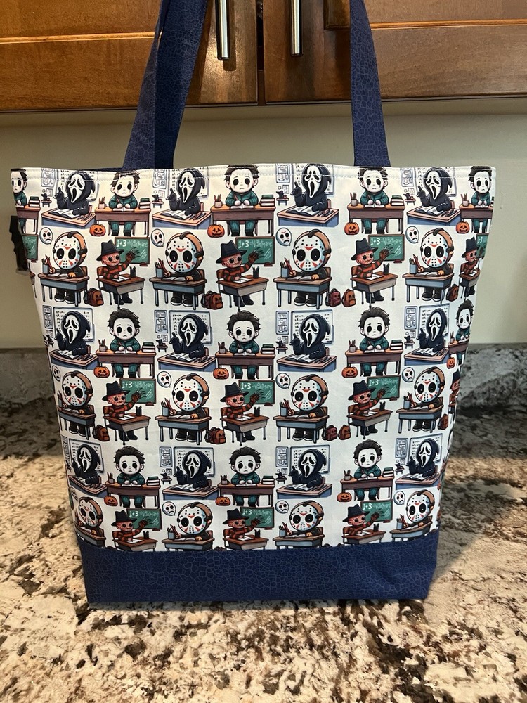 Custom Back To School Horror Villains cotton machine reusable purse tote bag-image