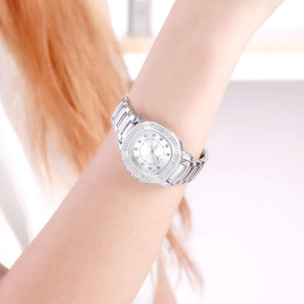 Elegant Square Dial Stainless Steel Band Quartz Watch