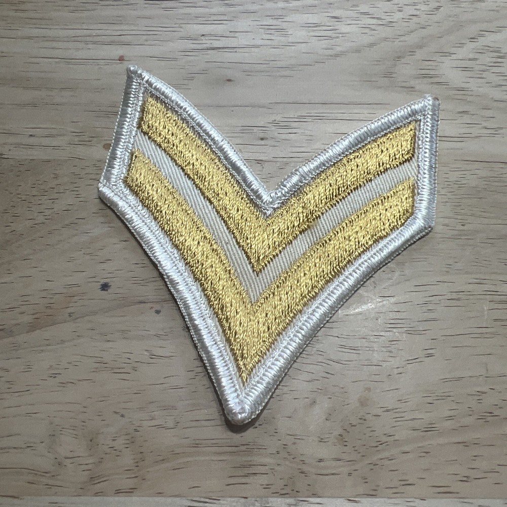 Corporal Rank Chevron Patch, US Army Navy  with Gold stripes on White Patch
