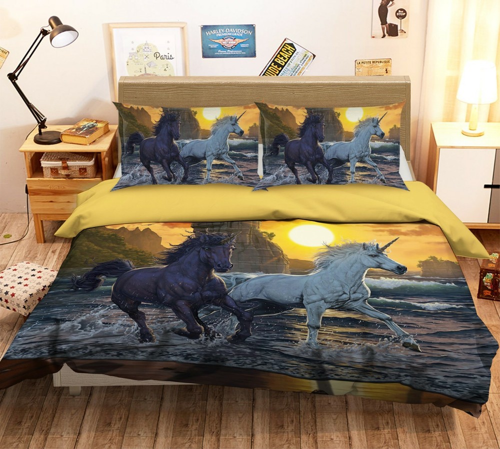 3D Unicorns In Sunset A89 Bed Pillowcases Quilt Duvet Cover Vincent Zoe