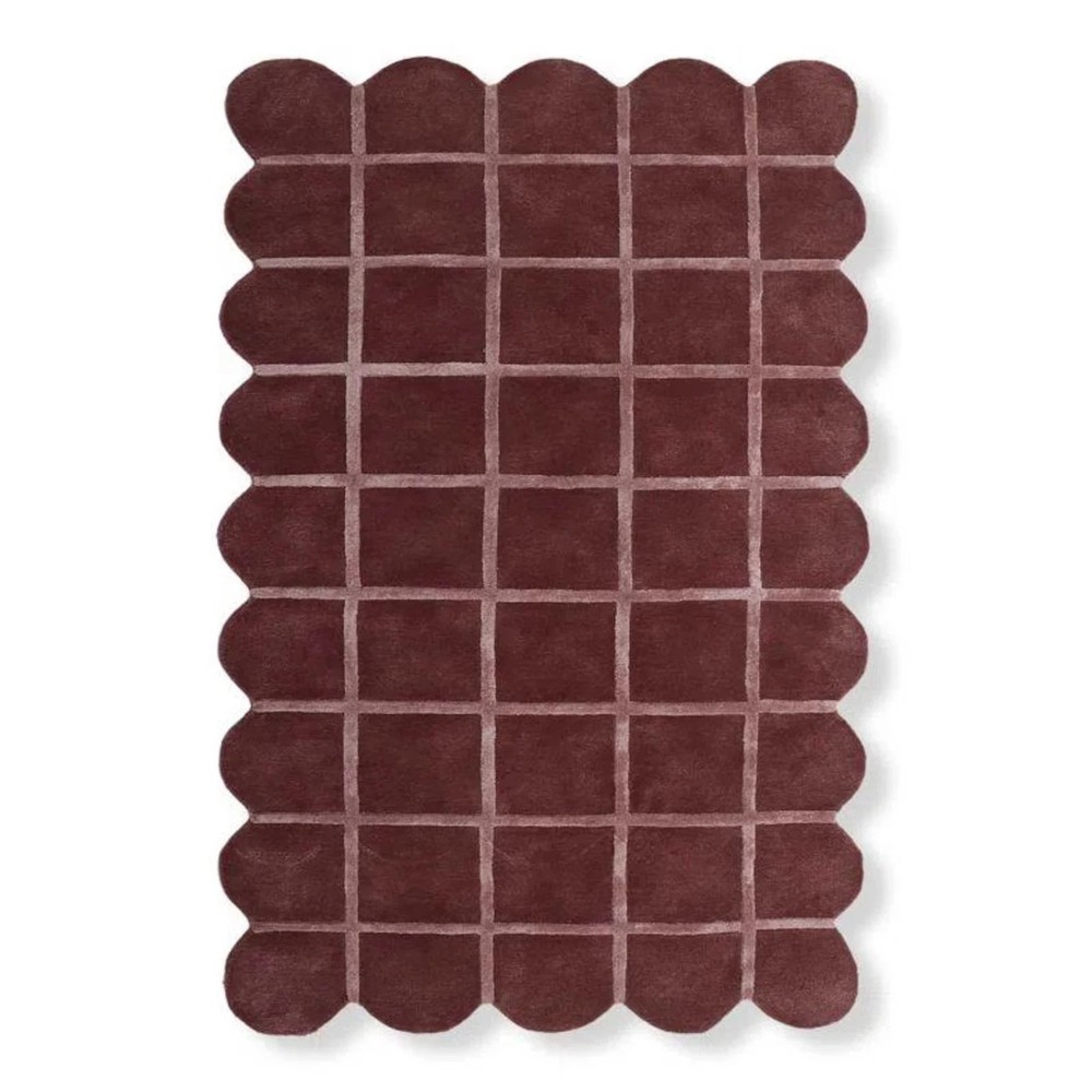 Luxury Hand Tufted Silk and wool Rug Scalloped Edge Grid Design Modern Rug